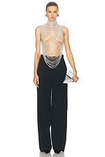 LaQuan Smith Cascading Embroidery Top in Silver, view 4, click to view large image.