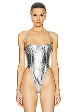 LaQuan Smith Exposed Boning Bodysuit in Silver, view 2, click to view large image.
