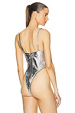 LaQuan Smith Exposed Boning Bodysuit in Silver, view 4, click to view large image.