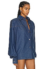 LaQuan Smith Oversized Button Down Shirt in Dark Blue, view 2, click to view large image.