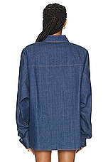 LaQuan Smith Oversized Button Down Shirt in Dark Blue, view 3, click to view large image.