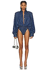 LaQuan Smith Oversized Button Down Shirt in Dark Blue, view 4, click to view large image.