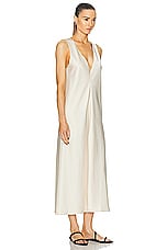 LESET Barb V Neck Slit Dress in Creme, view 2, click to view large image.