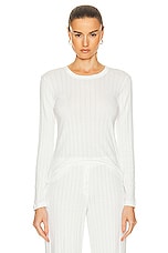 LESET Pointelle Slim Fit Long Sleeve Top in White, view 1, click to view large image.