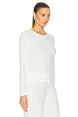 LESET Pointelle Slim Fit Long Sleeve Top in White, view 2, click to view large image.