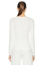 LESET Pointelle Slim Fit Long Sleeve Top in White, view 3, click to view large image.