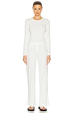 LESET Pointelle Slim Fit Long Sleeve Top in White, view 4, click to view large image.