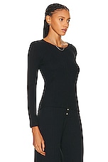 LESET Pointelle Slim Fit Long Sleeve Top in Black, view 2, click to view large image.