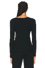 LESET Pointelle Slim Fit Long Sleeve Top in Black, view 3, click to view large image.