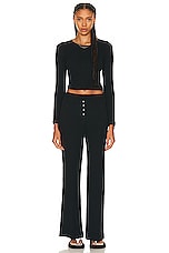 LESET Pointelle Slim Fit Long Sleeve Top in Black, view 4, click to view large image.