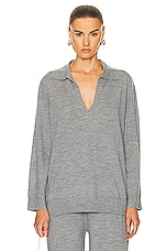 LESET James V Neck Polo Top in Grey, view 1, click to view large image.