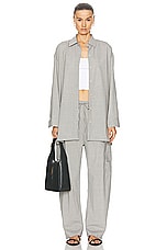 LESET Jane Oversized Button Down Top in Light Grey, view 4, click to view large image.