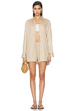 LESET Yoko Oversized Button Down Shirt in Ecru, view 4, click to view large image.