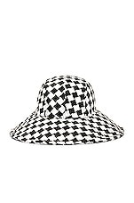 Lele Sadoughi Checkered Sun Bucket Hat in Jet White, view 2, click to view large image.