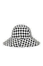 Lele Sadoughi Checkered Sun Bucket Hat in Jet White, view 3, click to view large image.