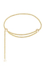 Lele Sadoughi Logo Chain Belt in Gold, view 1, click to view large image.