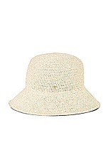 Lele Sadoughi Metallic Yarn Crochet Bucket Hat in Gold, view 1, click to view large image.