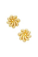 Lele Sadoughi Pinwheel Flower Button Earring in Gold, view 1, click to view large image.