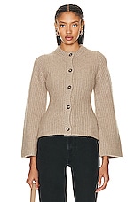 Loulou Studio Rasa Cardigan in Beige Melange, view 1, click to view large image.