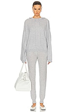 Loulou Studio Linosa Cashmere Hoodie in Grey Melange, view 4, click to view large image.