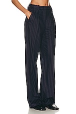 Loulou Studio Amoya Wide Leg Pant in Navy Stripes, view 2, click to view large image.