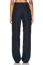 Loulou Studio Amoya Wide Leg Pant in Navy Stripes, view 3, click to view large image.