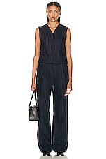 Loulou Studio Amoya Wide Leg Pant in Navy Stripes, view 4, click to view large image.