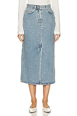 Loulou Studio Rona Denim Long Skirt in Washed Light Blue, view 1, click to view large image.