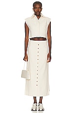 Loulou Studio Atri Long Buttoned Skirt in Rice Ivory, view 4, click to view large image.