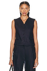 Loulou Studio Smith Vest in Navy Stripes, view 1, click to view large image.