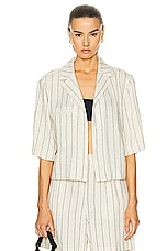 Loulou Studio Lago Cropped Shirt in Ivory & Black, view 1, click to view large image.