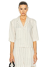 Loulou Studio Lago Cropped Shirt in Ivory & Black, view 2, click to view large image.