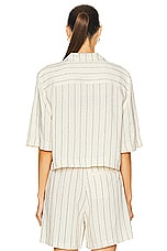 Loulou Studio Lago Cropped Shirt in Ivory & Black, view 4, click to view large image.