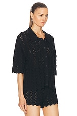 Loulou Studio Adria Short Sleeve Cardigan in Black, view 2, click to view large image.