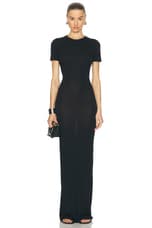 Ludovic de Saint Sernin Long Simple Short Sleeve Dress in Black, view 1, click to view large image.