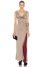 Magda Butrym Cowl Neck Long Dress in Beige, view 1, click to view large image.