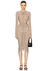 Magda Butrym Gathered Jersey Midi Dress in Beige, view 1, click to view large image.