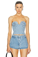 Magda Butrym Denim Strapless Corset Top in Light Blue, view 1, click to view large image.