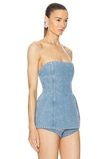 Magda Butrym Denim Strapless Corset Top in Light Blue, view 2, click to view large image.
