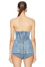 Magda Butrym Denim Strapless Corset Top in Light Blue, view 3, click to view large image.