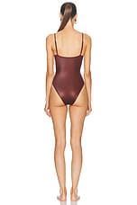 Magda Butrym Retro Bustier One Piece Swimsuit in Brown, view 3, click to view large image.