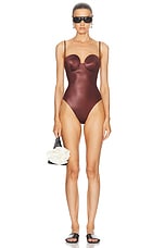 Magda Butrym Retro Bustier One Piece Swimsuit in Brown, view 4, click to view large image.