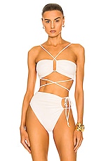 Magda Butrym Wrap Tie Bikini Top in Cream, view 1, click to view large image.