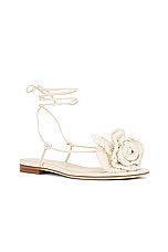 Magda Butrym Wrap Around Flat Flower Sandal in Cream, view 2, click to view large image.