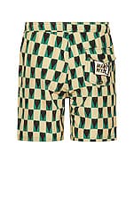 Mami Wata Heart Check Surf Trunk in Black/Green/Ecru, view 2, click to view large image.