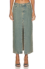 Miaou Rowan Skirt in Green Acid Denim, view 1, click to view large image.