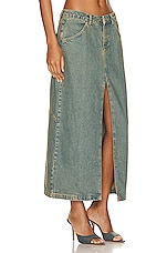 Miaou Rowan Skirt in Green Acid Denim, view 2, click to view large image.