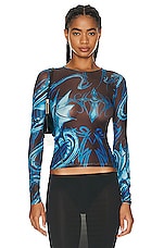 Miaou Long Sleeve Tee in Tattoo Blue, view 1, click to view large image.