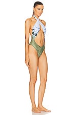 Miaou Demi One Piece Swimsuit in Emblem Print, view 2, click to view large image.