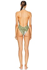 Miaou Demi One Piece Swimsuit in Emblem Print, view 3, click to view large image.